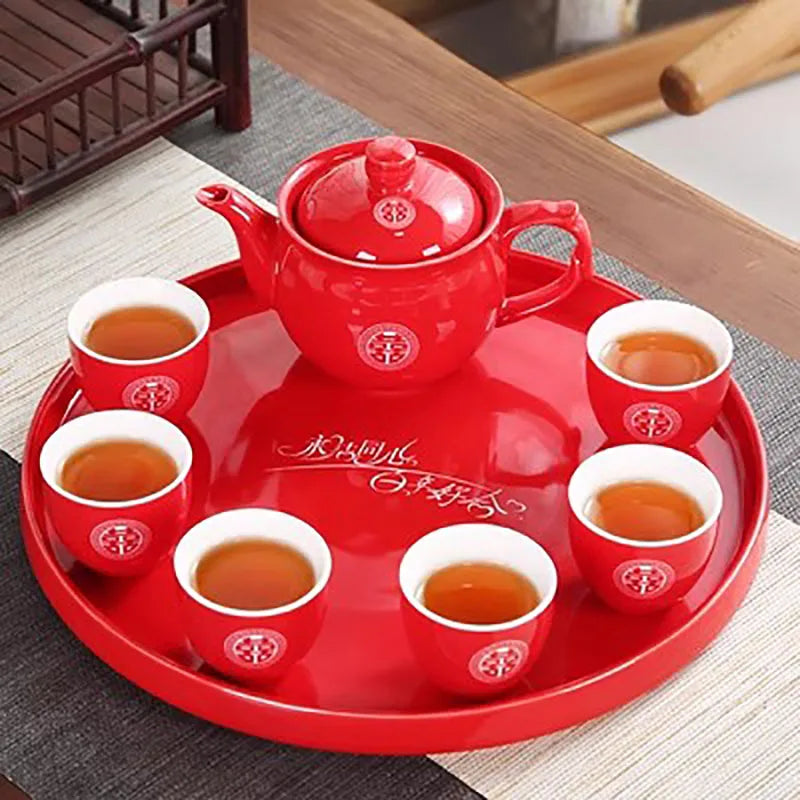 Chinese Traditional Red Porcelain Tea Pot Set, Teacup, Boutique Teaware, Wedding Accessories