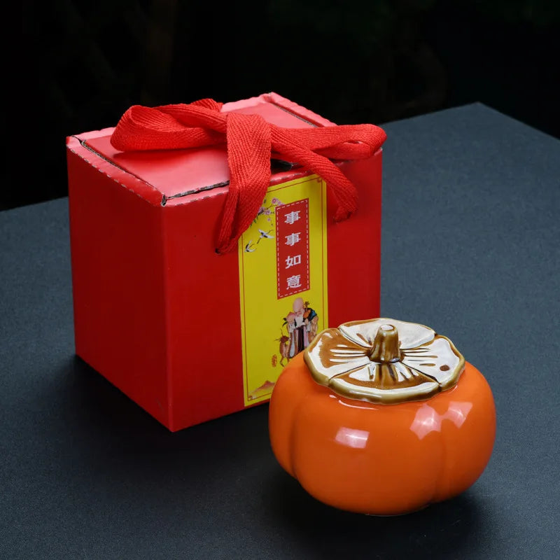 Chinese Travel Kung Fu Ceramic Tea Set 1 Teapot 4 Teacups Tea Ceremony Portable Persimmon Shape Teapot Exquisite Gift Box