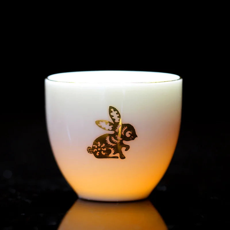 Chinese Zodiac Tea Cup Drawing Gold White Porcelain Teacup Retro Teaware Ceramic Tea Cup Set Master Cup Kung Fu Tea Set Tea Bowl