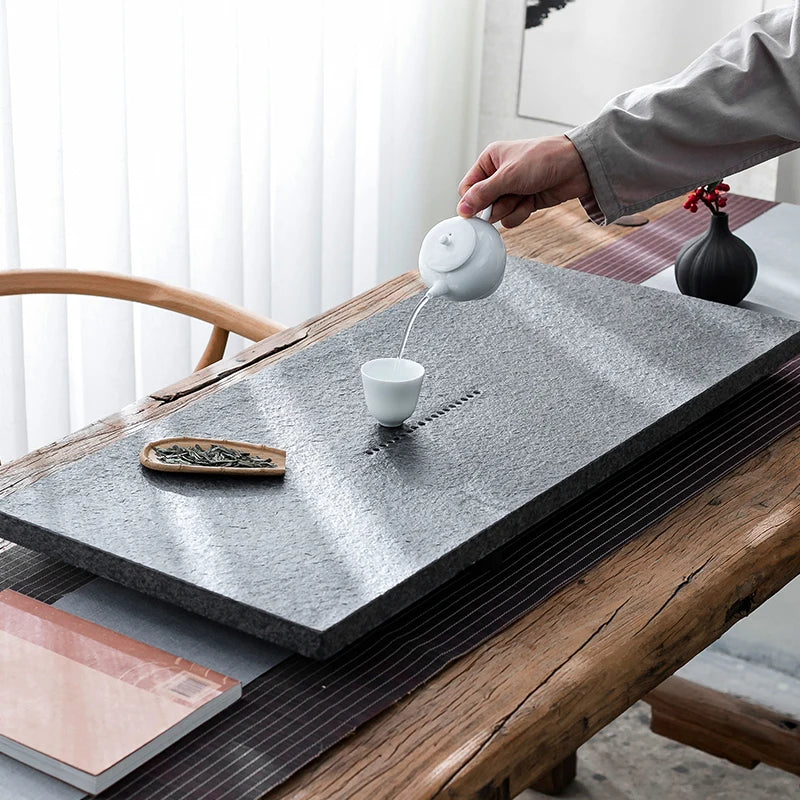 Chinese complete tea tray for kungfu tea set black stone tea boat water draining outlet heavy stone tea table multi-size