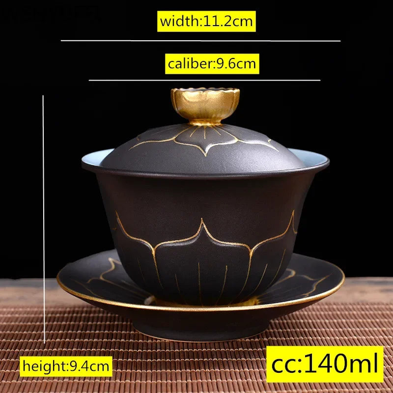 Chinese style Hand Made cover bowl tea set ceramics Tea cup gaiwan tea pot Travel teaset Home Office Tea Bowl 140ml