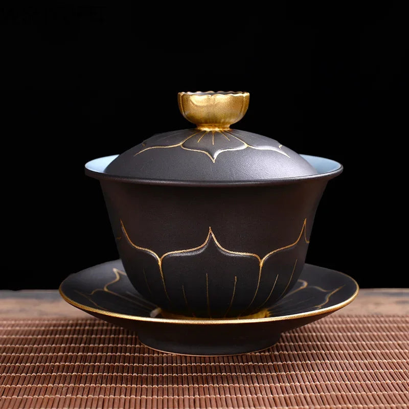 Chinese style Hand Made cover bowl tea set ceramics Tea cup gaiwan tea pot Travel teaset Home Office Tea Bowl 140ml