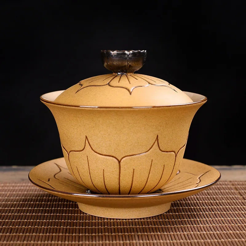 Chinese style Hand Made cover bowl tea set ceramics Tea cup gaiwan tea pot Travel teaset Home Office Tea Bowl 140ml