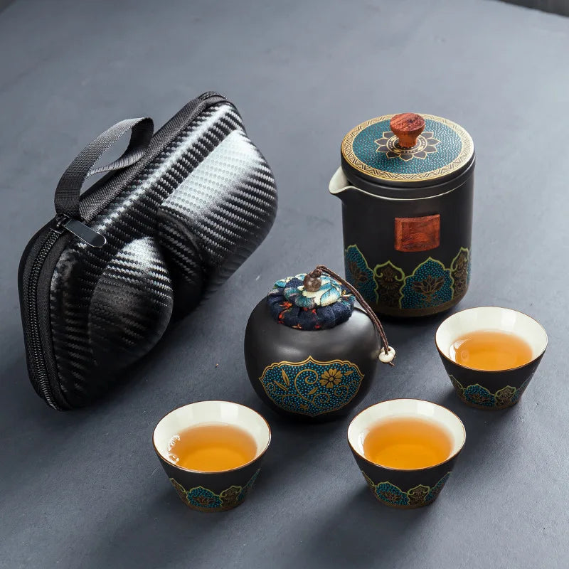 Chinese style  Portable Ceramic tea set One pot and three cups Travel tea set Make a teapot with you teacup Gift  tea sets