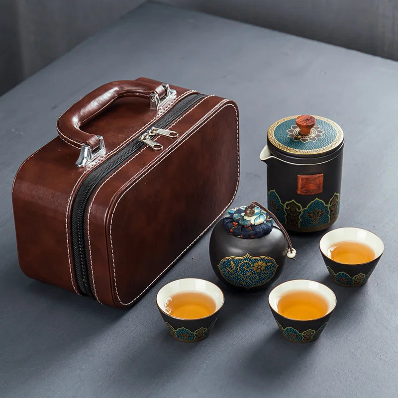 Chinese style  Portable Ceramic tea set One pot and three cups Travel tea set Make a teapot with you teacup Gift  tea sets