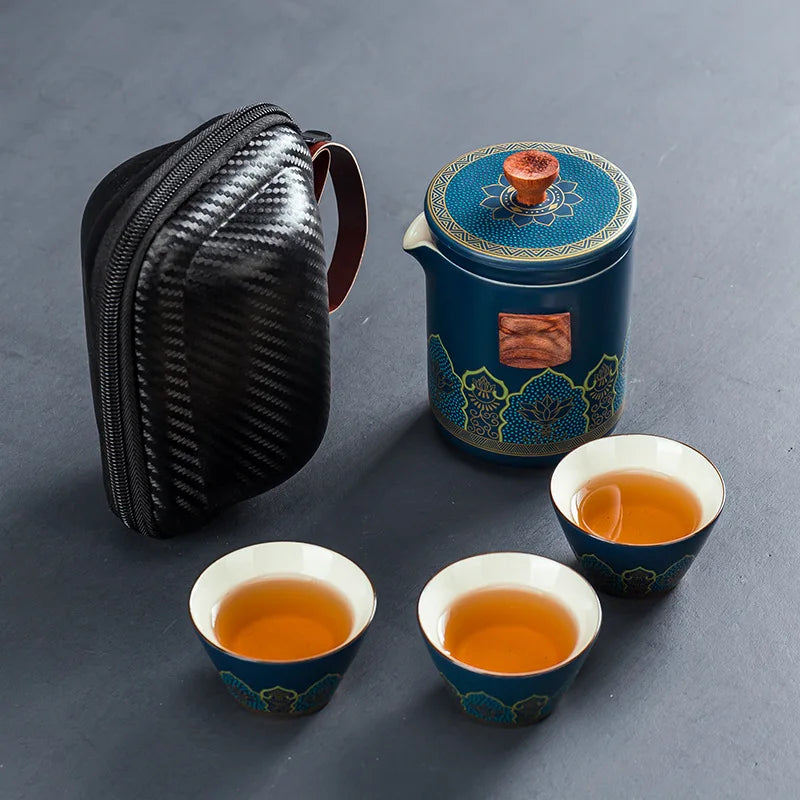 Chinese style  Portable Ceramic tea set One pot and three cups Travel tea set Make a teapot with you teacup Gift  tea sets