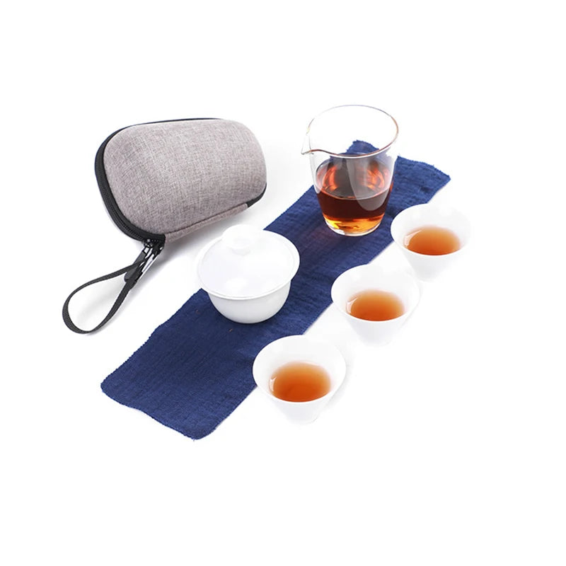 Chinese tea set Ceramic Portable Teapot Set Outdoor Travel Gaiwan Tea Cups of Tea Ceremony Teacup Fine Gift Free shipping