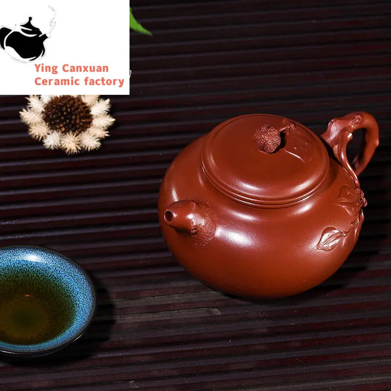 Chinese teapot Yixing Purple Clay Teapot  Fully Handmade Dahongpao Pasted Flower Chayote Pot Kung Fu Tea Set Teapot 320ml