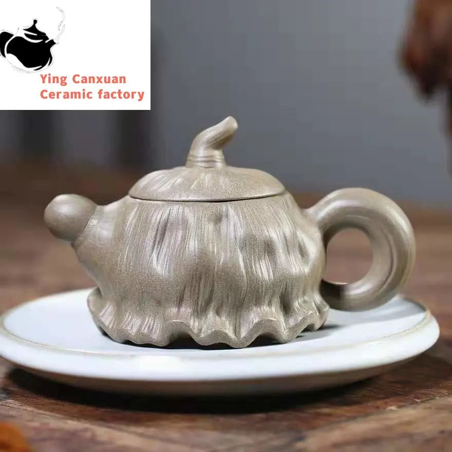 Chinese teapot Yixing handmade purple sand teapot, original ore section mud lotus teapot, Kungfu teapot collection, gift tea set