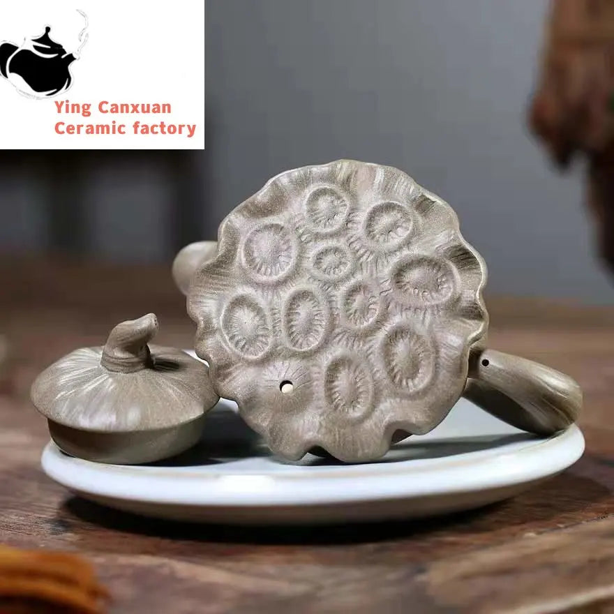 Chinese teapot Yixing handmade purple sand teapot, original ore section mud lotus teapot, Kungfu teapot collection, gift tea set