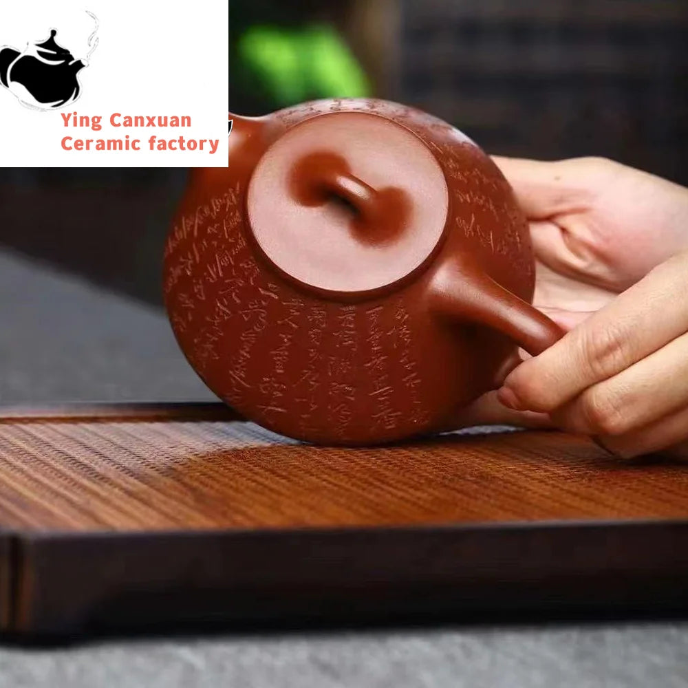 Chinese teapot Yixing handmade purple sand teapot raw ore clear cement stone scoop teapot Kungfu teapot  Yixing teapot 360ml