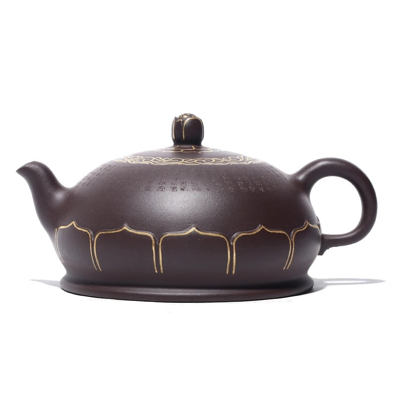 Chinese teapot Yixing purple clay teapot raw ore purple clay handmade 24K gold Buddha lotus teapot Kung Fu tea set Yixing teapot