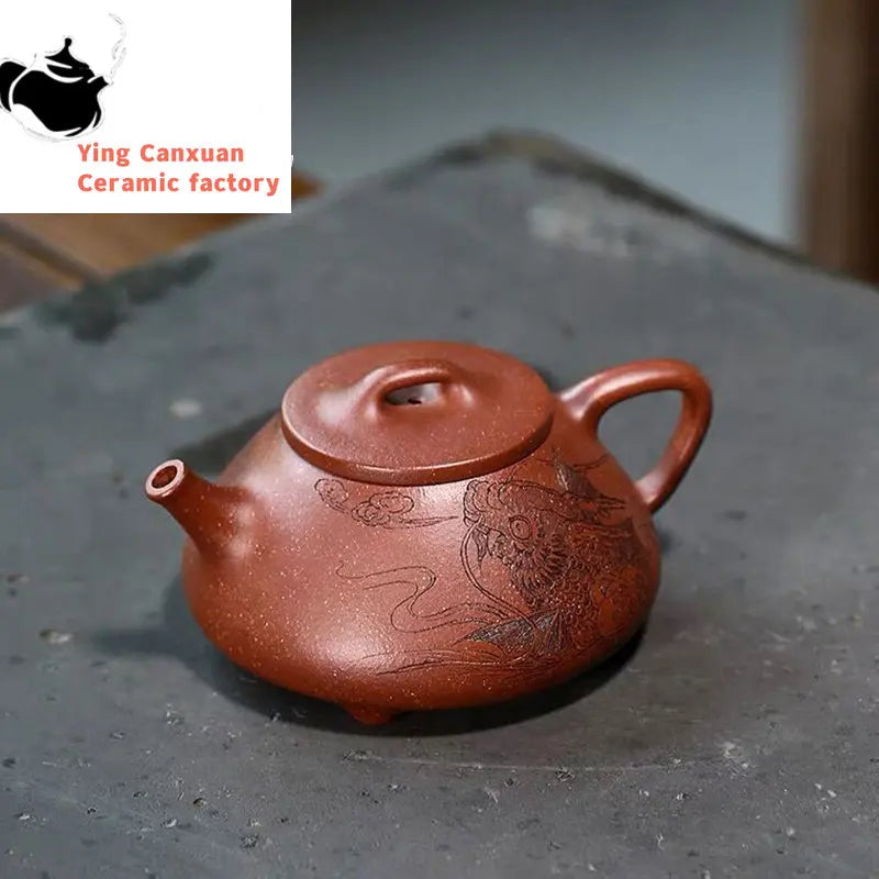 Chinese teapot Yixing purple clay teapot with mud-carved Huiziye stone scoop teapot 170ml Kung Fu Tea Set  Yixing Teapot