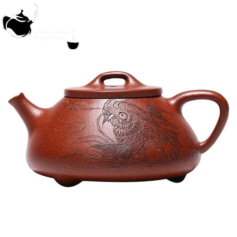 Chinese teapot Yixing purple clay teapot with mud-carved Huiziye stone scoop teapot 170ml Kung Fu Tea Set  Yixing Teapot