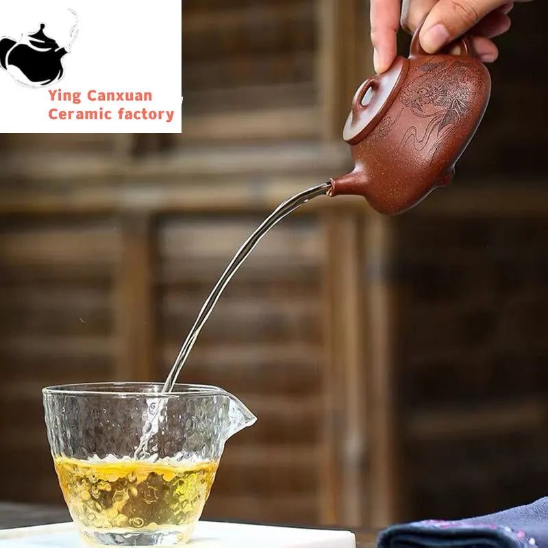 Chinese teapot Yixing purple clay teapot with mud-carved Huiziye stone scoop teapot 170ml Kung Fu Tea Set  Yixing Teapot