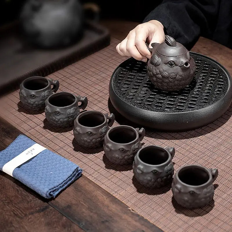 Clay Pot Household Kungfu Tea Creative Handmade Fugu Teapot With Purple Sand Yixing Zisha Teapot for Tea in a Cup Heated Kettle