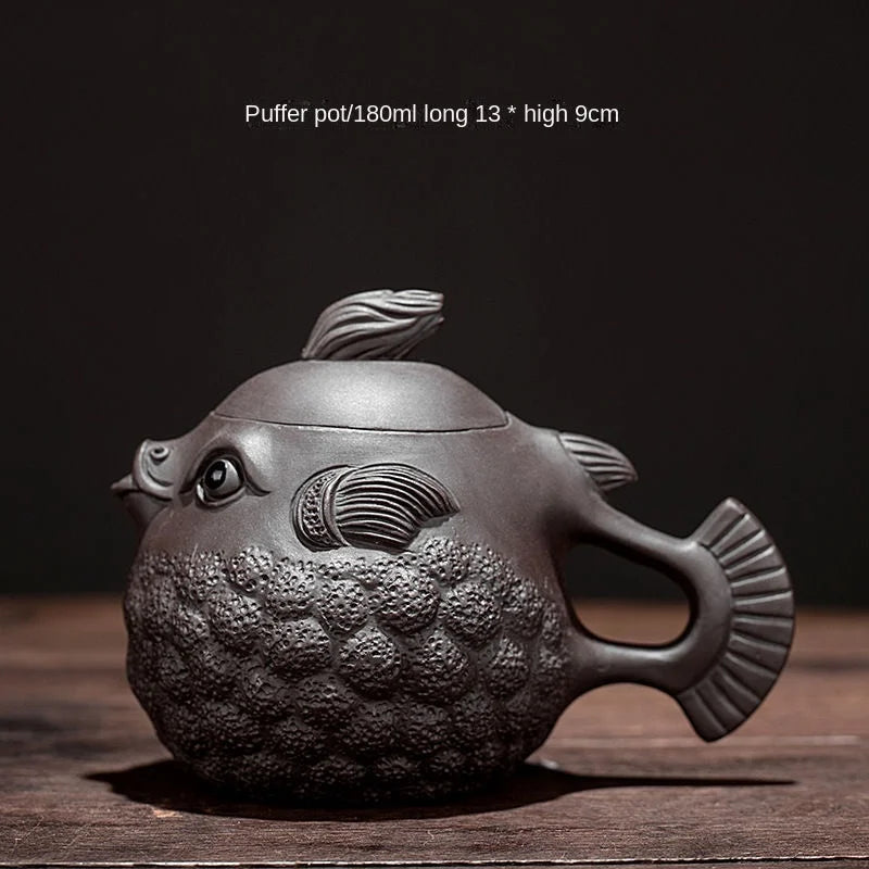 Clay Pot Household Kungfu Tea Creative Handmade Fugu Teapot With Purple Sand Yixing Zisha Teapot for Tea in a Cup Heated Kettle