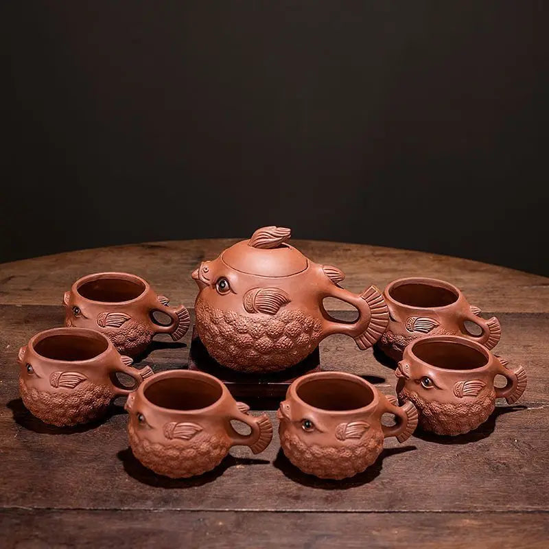 Clay Pot Household Kungfu Tea Creative Handmade Fugu Teapot With Purple Sand Yixing Zisha Teapot for Tea in a Cup Heated Kettle