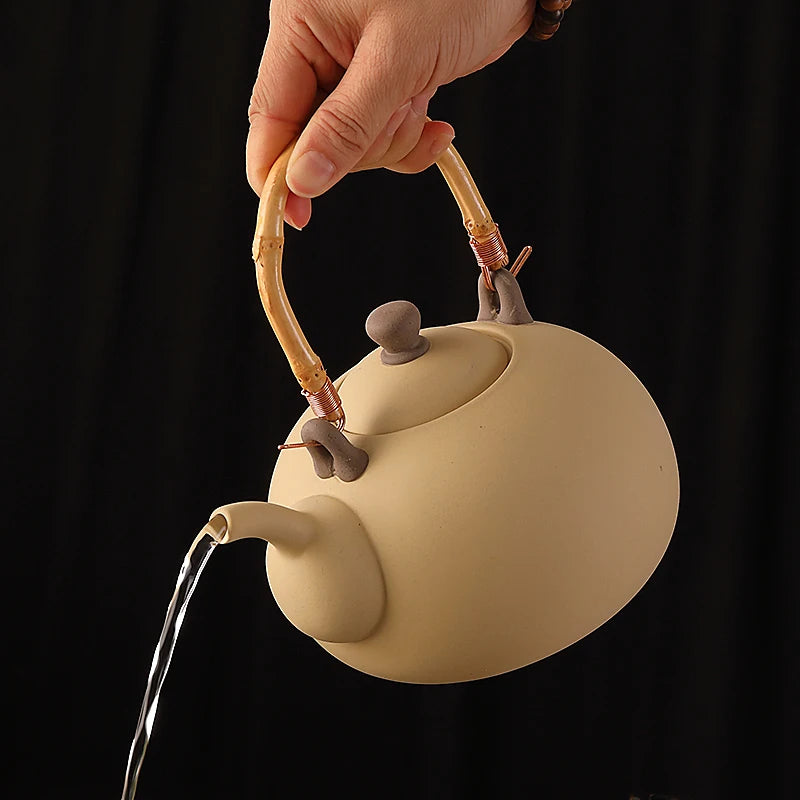 Coarse pottery retro tea set teapot clay beam kettle ceramic kettle Boiling teapot Kung fu tea set ceramic pot health pot