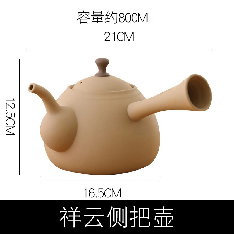 Coarse pottery retro tea set teapot clay beam kettle ceramic kettle Boiling teapot Kung fu tea set ceramic pot health pot
