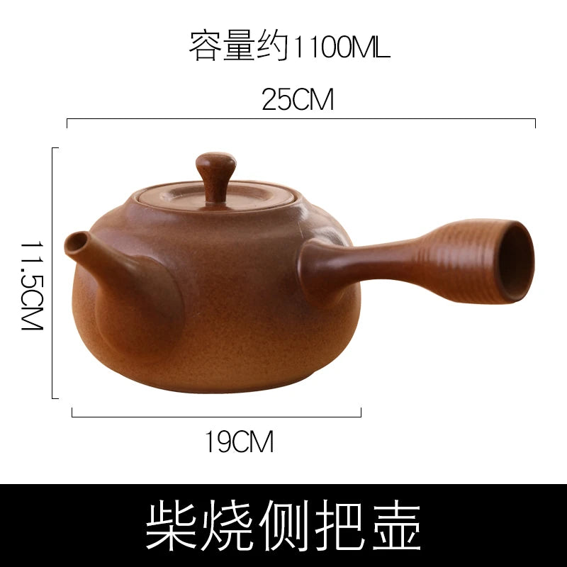 Coarse pottery retro tea set teapot clay beam kettle ceramic kettle Boiling teapot Kung fu tea set ceramic pot health pot