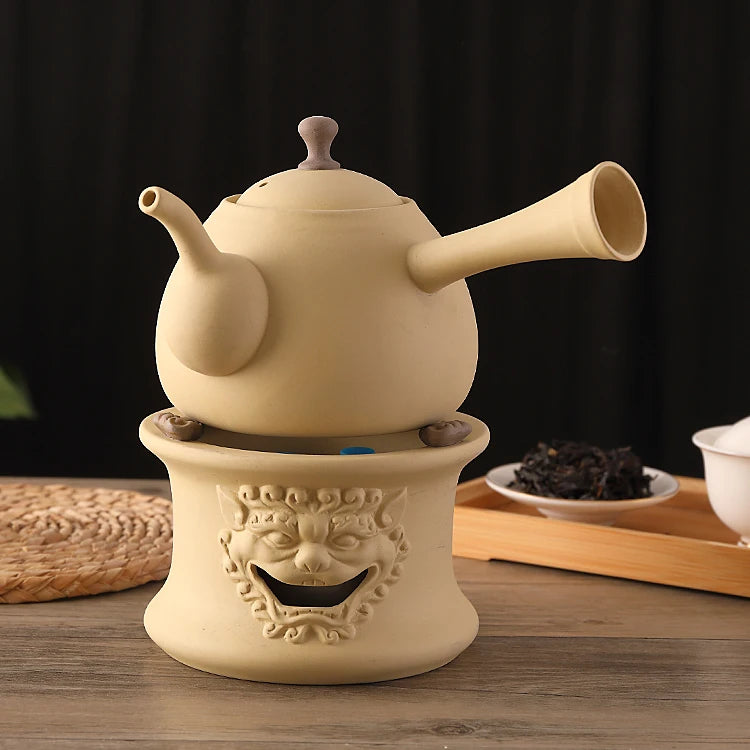 Coarse pottery retro tea set teapot clay beam kettle ceramic kettle Boiling teapot Kung fu tea set ceramic pot health pot