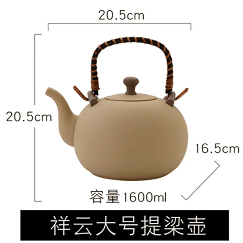 Coarse pottery retro tea set teapot clay beam kettle ceramic kettle Boiling teapot Kung fu tea set ceramic pot health pot