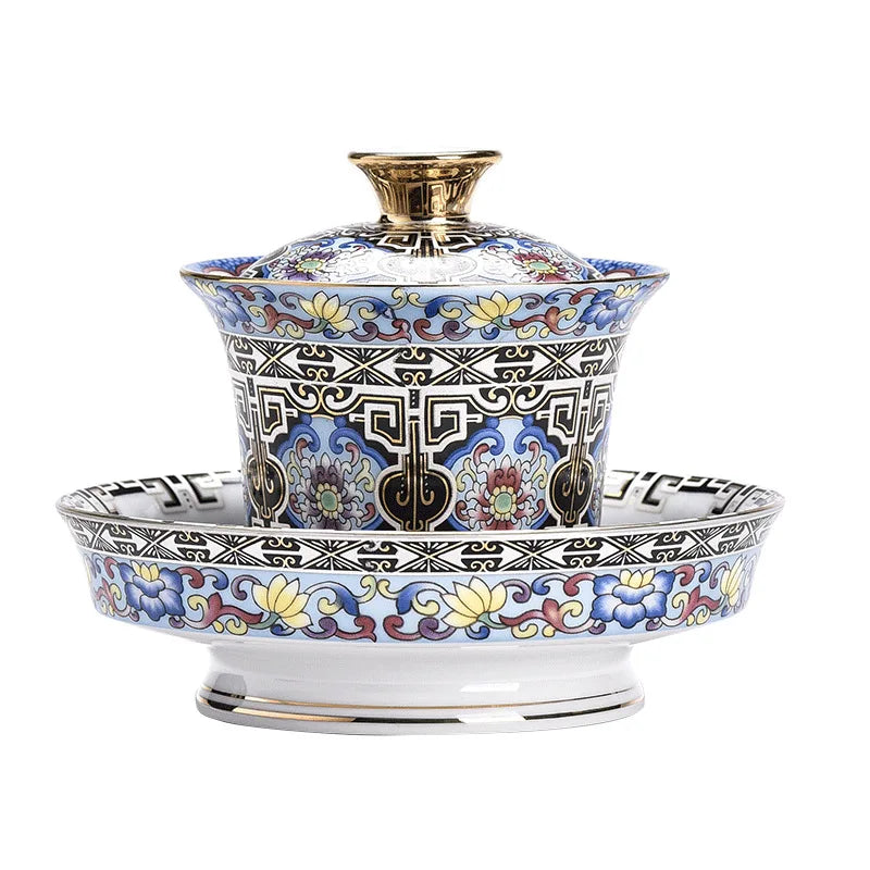 Color Enamel Sancai Gaiwan Ceramic Teaware Tea Cups Elegant Retro High Grade Tea Tureen Porcelain Gongfu Tea Bowl Cup