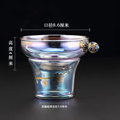 Colorful Glass Heat-resistant Teacup Tea Cup Gaiwan Tea Leak Chinese Kung Fu Tea Ceremony Set Teaware Coffee Mug Office Home Use