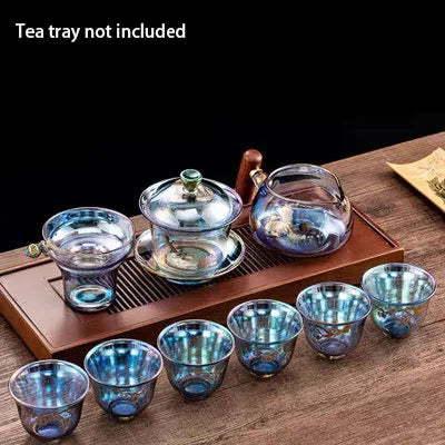 Colorful Glass Heat-resistant Teacup Tea Cup Gaiwan Tea Leak Chinese Kung Fu Tea Ceremony Set Teaware Coffee Mug Office Home Use
