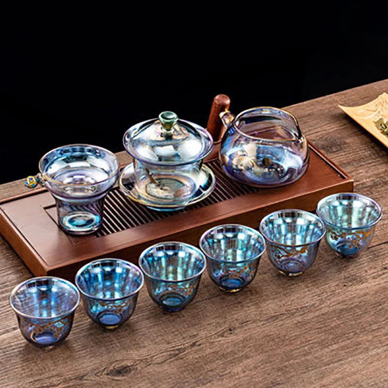 Colorful Glass Heat-resistant Teacup Tea Cup Gaiwan Tea Leak Chinese Kung Fu Tea Ceremony Set Teaware Coffee Mug Office Home Use