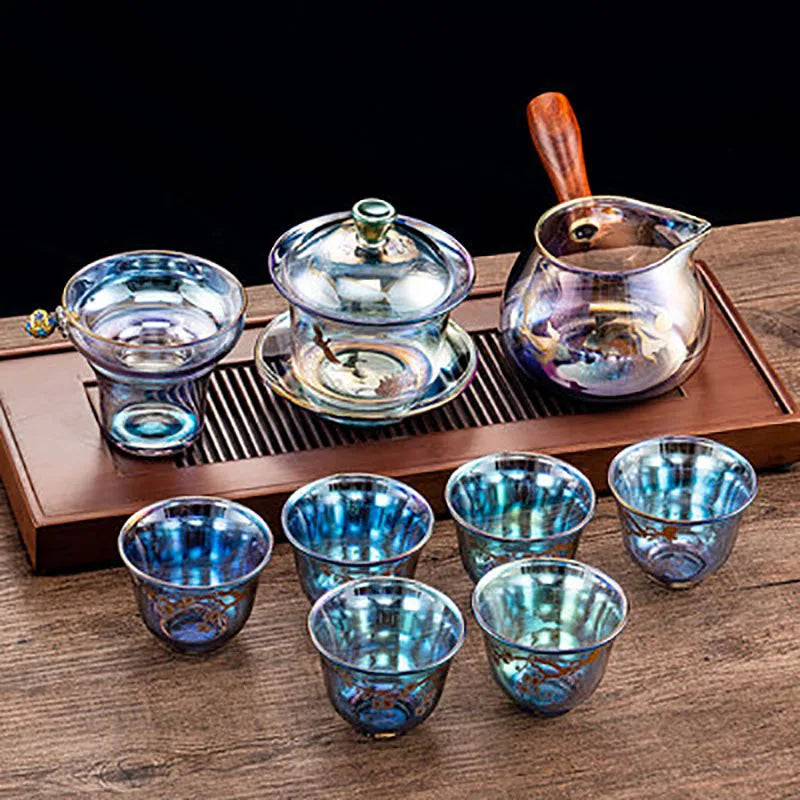 Colorful Glass Heat-resistant Teacup Tea Cup Gaiwan Tea Leak Chinese Kung Fu Tea Ceremony Set Teaware Coffee Mug Office Home Use