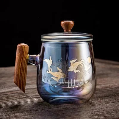 Colorful Glass Heat-resistant Teacup Tea Cup Gaiwan Tea Leak Chinese Kung Fu Tea Ceremony Set Teaware Coffee Mug Office Home Use