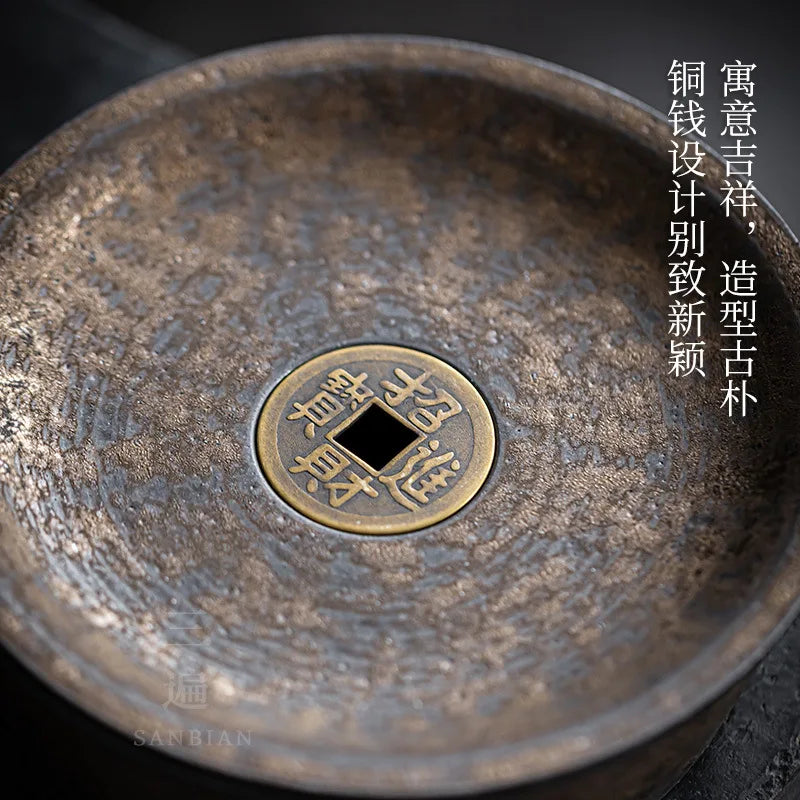 Copper Coin Pot Tray Tea Table Yixing Clay Teapots Water Drop Container Tea Pot Base Purple Sand Retro Bamboo Tea Tray Water S