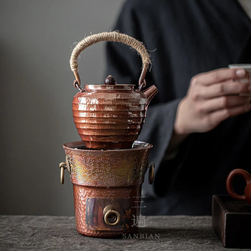 Copper Teapot Loop-Handled Kettle Tea Brewing Pot Teapot Household Retro Copper Pot Tea Brewing Pot Kung Fu Tea Set