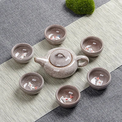 Crack glaze 3D fish Kung Fu Tea Set,Ceramic Tea Sets,TeaCup,ChineseTravel Teapot, Drinkware Coffee&Tea Sets , Binglie Teacup