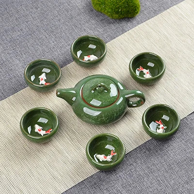 Crack glaze 3D fish Kung Fu Tea Set,Ceramic Tea Sets,TeaCup,ChineseTravel Teapot, Drinkware Coffee&Tea Sets , Binglie Teacup