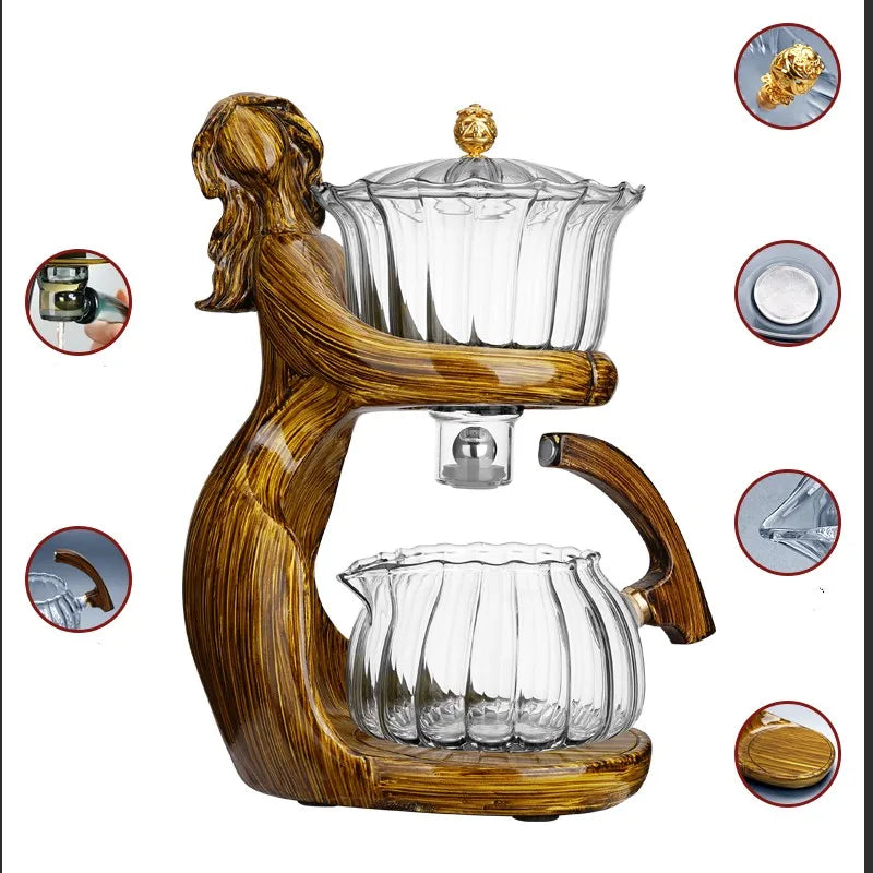 Creative Female Statue Glass Tea Set Automatic Teapot Tea Heat-resistant Kungfu Tea Drinking Tea Make Tea Injection