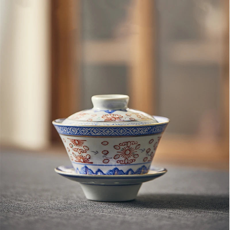 Creative Gaiwan For Tea Tureen With Lid Teaware Blue And White Tea Ceremony Cups Tea Bowls Flower Chinese Chawan