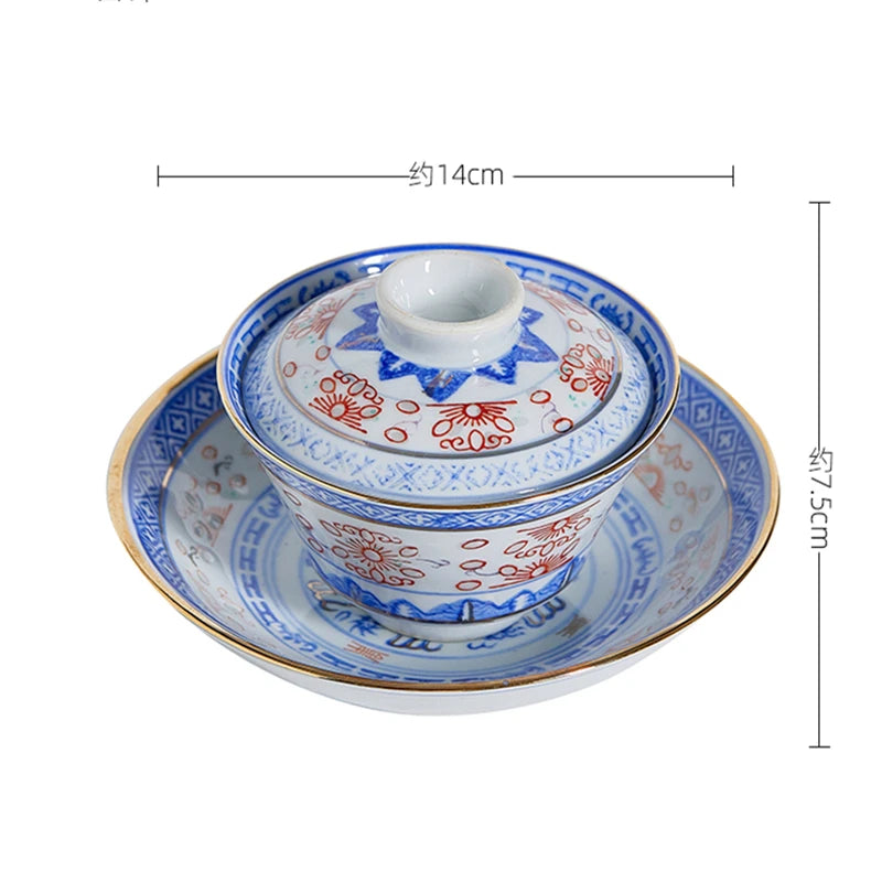 Creative Gaiwan For Tea Tureen With Lid Teaware Blue And White Tea Ceremony Cups Tea Bowls Flower Chinese Chawan