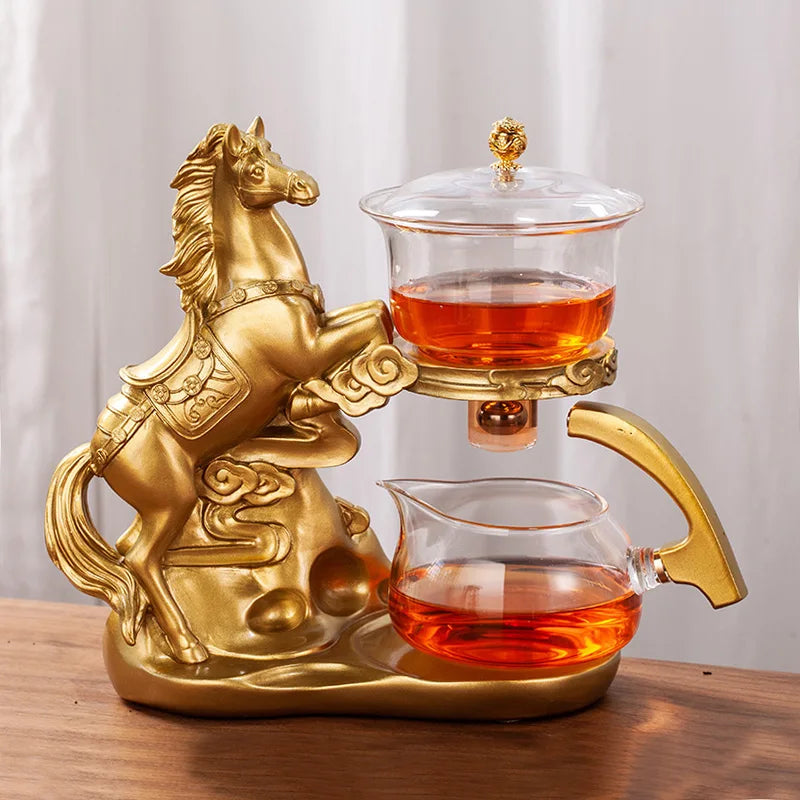 Creative Horse Teapot Full Automatic Glass Teapot Infuser Magnetic Water Diversion Heat-resistant Kungfu Tea Drinking Tea Set