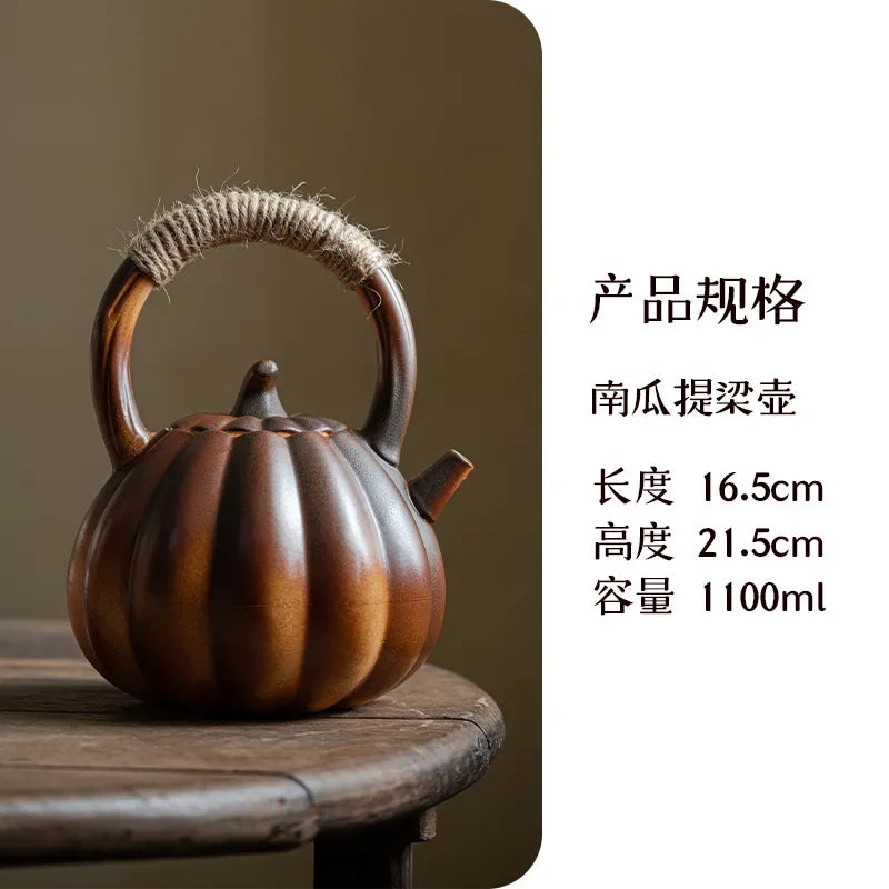 Creativity Fireplace Tea Pot Ceramics Pumpkin Loop-handled Teapot Side Handled Teapots Tea Maker Kettle Indoor Outdoor Teaware