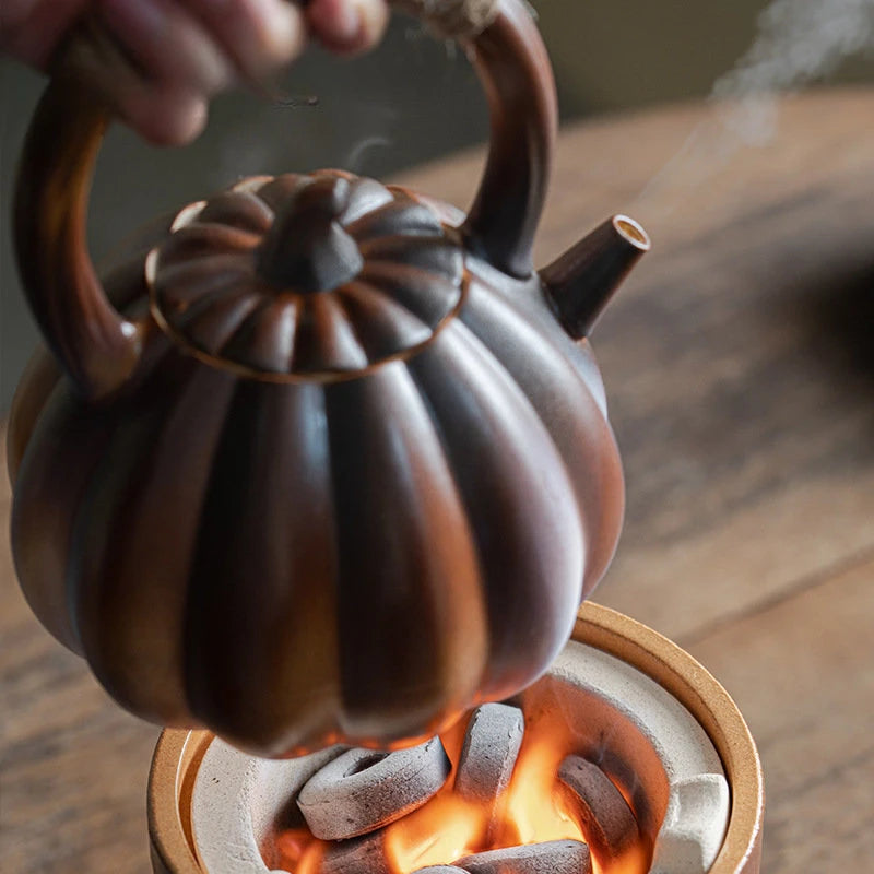Creativity Fireplace Tea Pot Ceramics Pumpkin Loop-handled Teapot Side Handled Teapots Tea Maker Kettle Indoor Outdoor Teaware