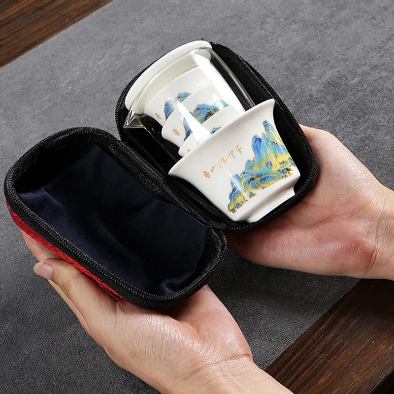 Crockery Ceramic Teapots with 3 Tea Cups Porcelain Gaiwan Kung Fu Teaset Portable Teaware Travel Tea Set Drinkware Gifts