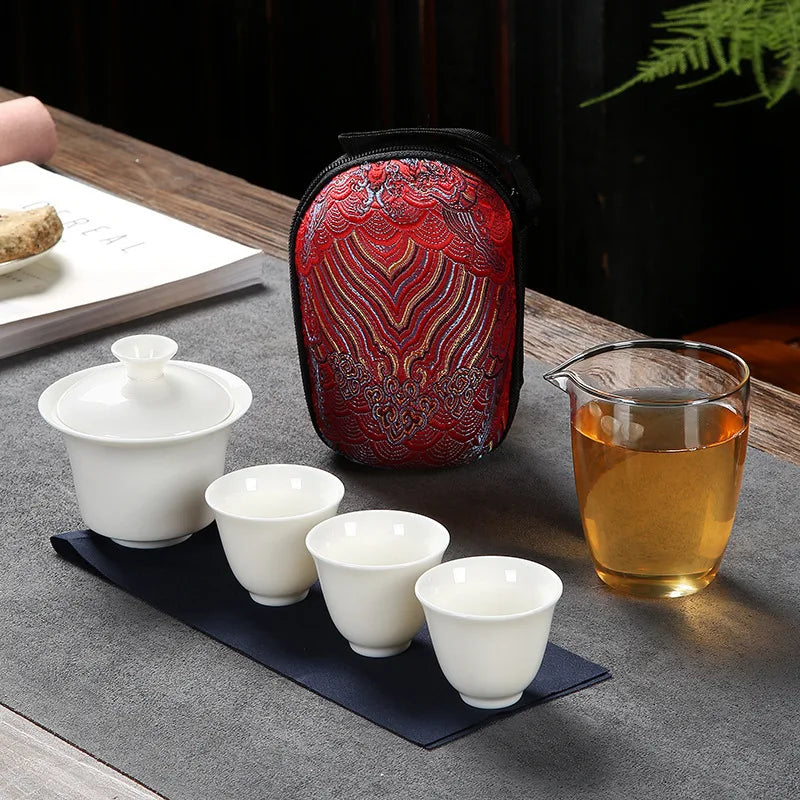 Crockery Ceramic Teapots with 3 Tea Cups Porcelain Gaiwan Kung Fu Teaset Portable Teaware Travel Tea Set Drinkware Gifts