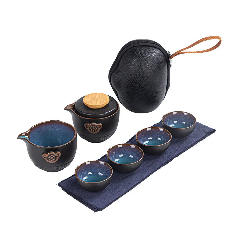 Customize Chinese Kung Fu Teaset Ceramic Portable Teapot Set Travel Gaiwan Tea Cups of Tea Ceremony Teacup Fine Hand Pot