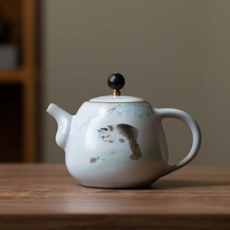 Cute Cat Teapot Ceramic Tea Set Kung Fu Tea Infuser Chinese Tea Kettle Hanpainted Jingdezhen Teaware Porcelain Teapots