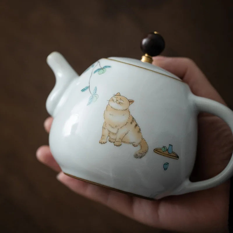 Cute Cat Teapot Ceramic Tea Set Kung Fu Tea Infuser Chinese Tea Kettle Hanpainted Jingdezhen Teaware Porcelain Teapots