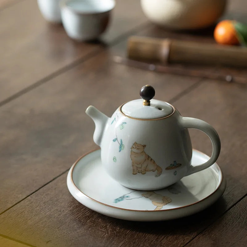 Cute Cat Teapot Ceramic Tea Set Kung Fu Tea Infuser Chinese Tea Kettle Hanpainted Jingdezhen Teaware Porcelain Teapots