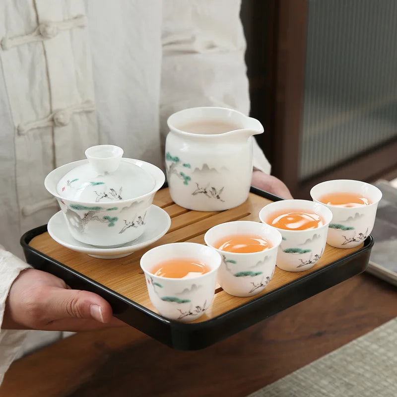 Drinkware Set Chinese Kung Fu Travel Tea Set Ceramic Portable Teacup Porcelain Service Gaiwan Tea Cup Mug of Tea Ceremony Teapot